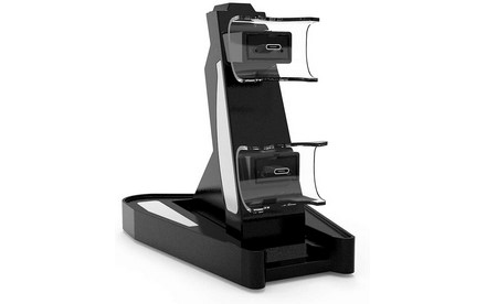 PS5 Controlador Cargador, Playstation 5 PS5 Controlador Soporte de estación de carga de carga, estación de carga rápida e indicador LED para Sony DUALSHOCK PS5 controlador (negro y transparente) - Accesorios